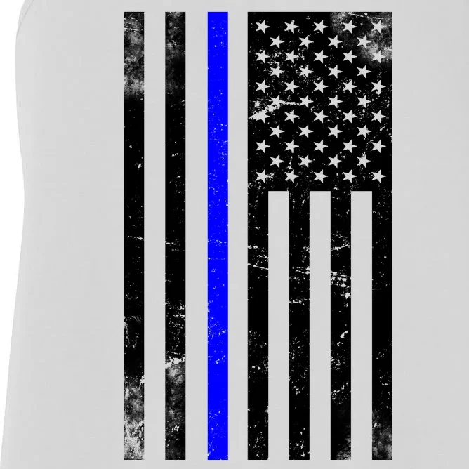 Police Blue Line American Flag Women's Racerback Tank