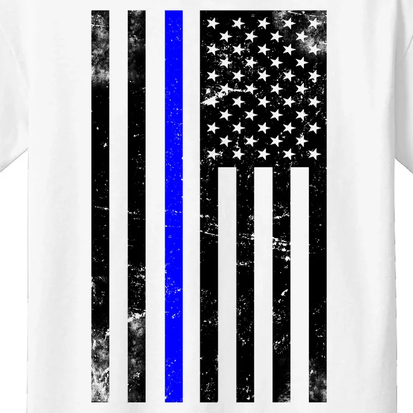 Police Blue Line American Flag Kids T-Shirt