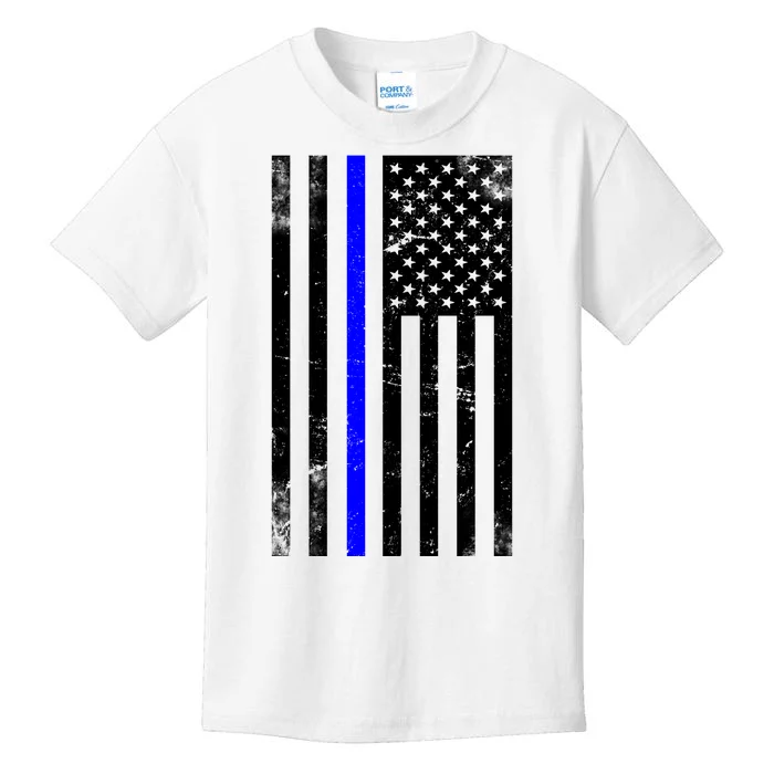 Police Blue Line American Flag Kids T-Shirt