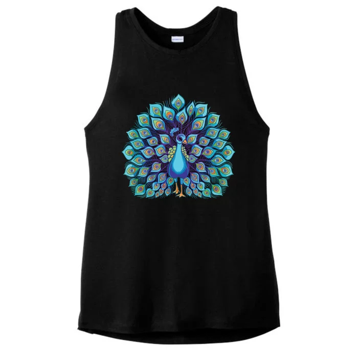 Peacock Bird Lover Illustration Ladies Tri-Blend Wicking Tank