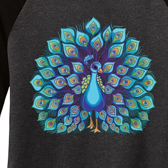 Peacock Bird Lover Illustration Women's Tri-Blend 3/4-Sleeve Raglan Shirt