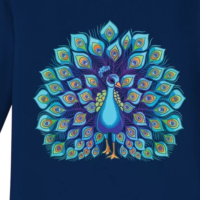 Peacock Bird Lover Illustration Baby Long Sleeve Bodysuit