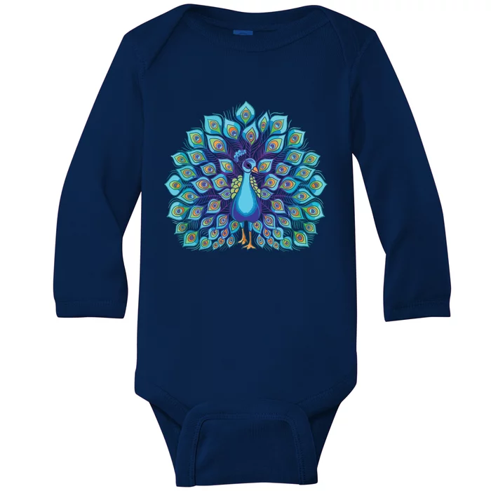 Peacock Bird Lover Illustration Baby Long Sleeve Bodysuit