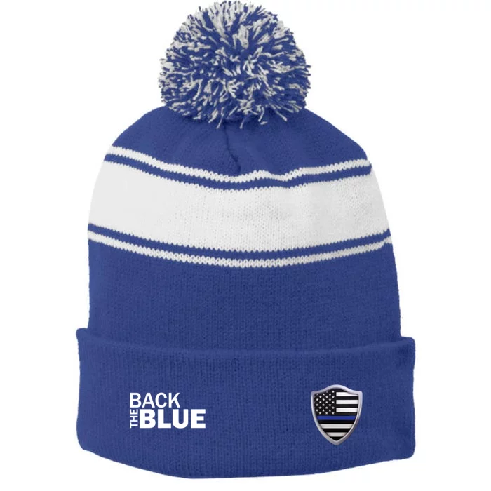 Police Blue Line Us Flag Police Shield Blue Lives Matter Gift Stripe Pom Pom Beanie