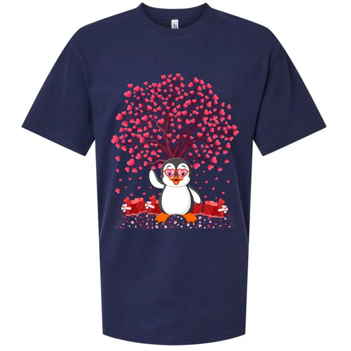 Penguin Bird Lover Heart Tree Penguin Valentine's Day Gift Sueded Cloud Jersey T-Shirt