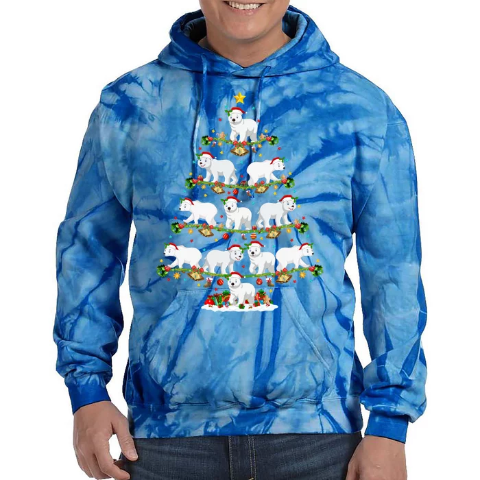 Polar Bear Lover Lights Xmas Santa Polar Bear Christmas Tree Funny Gift Tie Dye Hoodie