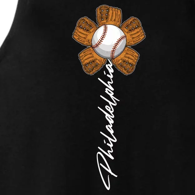 Philadelphia Baseball Mitt Flower Baseball Fan Ladies Tri-Blend Wicking Tank