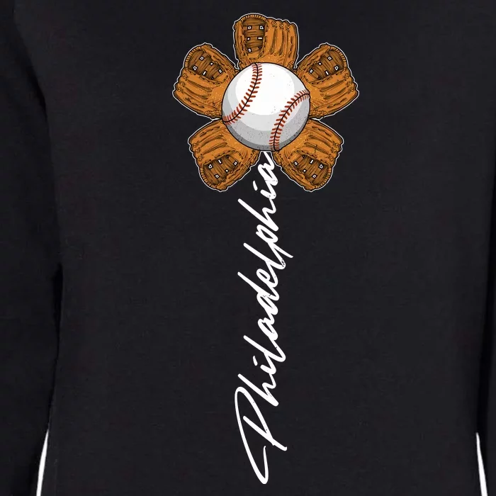 Philadelphia Baseball Mitt Flower Baseball Fan Womens California Wash Sweatshirt