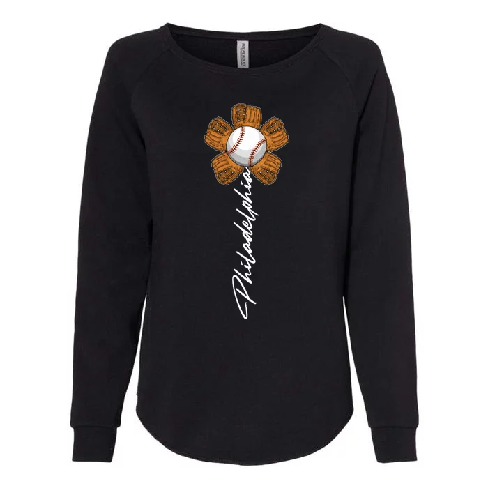 Philadelphia Baseball Mitt Flower Baseball Fan Womens California Wash Sweatshirt