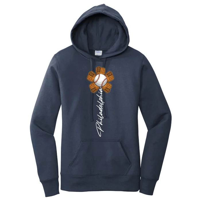 Philadelphia Baseball Mitt Flower Baseball Fan Women's Pullover Hoodie