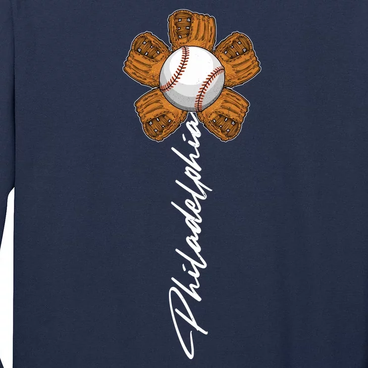 Philadelphia Baseball Mitt Flower Baseball Fan Tall Long Sleeve T-Shirt