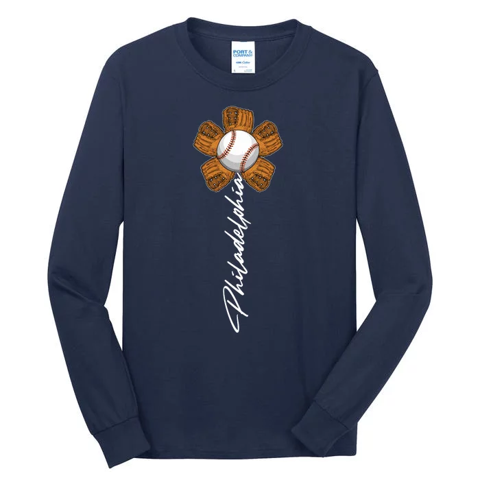 Philadelphia Baseball Mitt Flower Baseball Fan Tall Long Sleeve T-Shirt