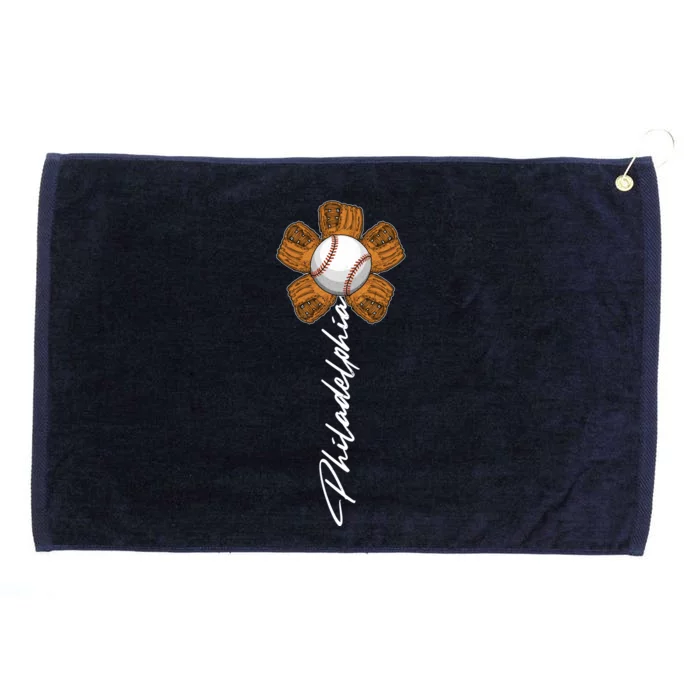 Philadelphia Baseball Mitt Flower Baseball Fan Grommeted Golf Towel