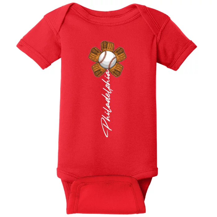 Philadelphia Baseball Mitt Flower Baseball Fan Baby Bodysuit