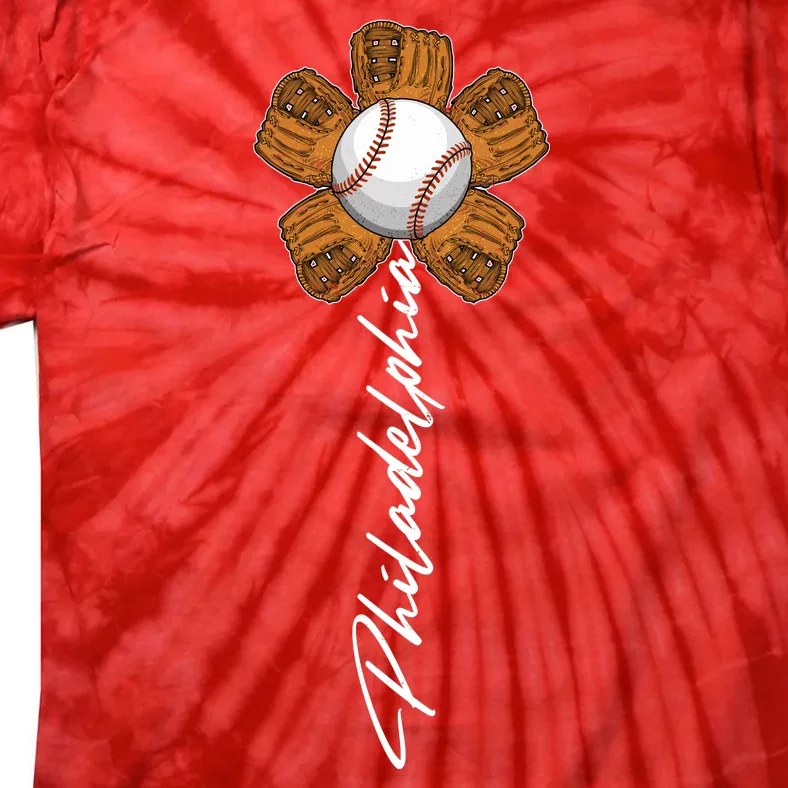 Philadelphia Baseball Mitt Flower Baseball Fan Tie-Dye T-Shirt