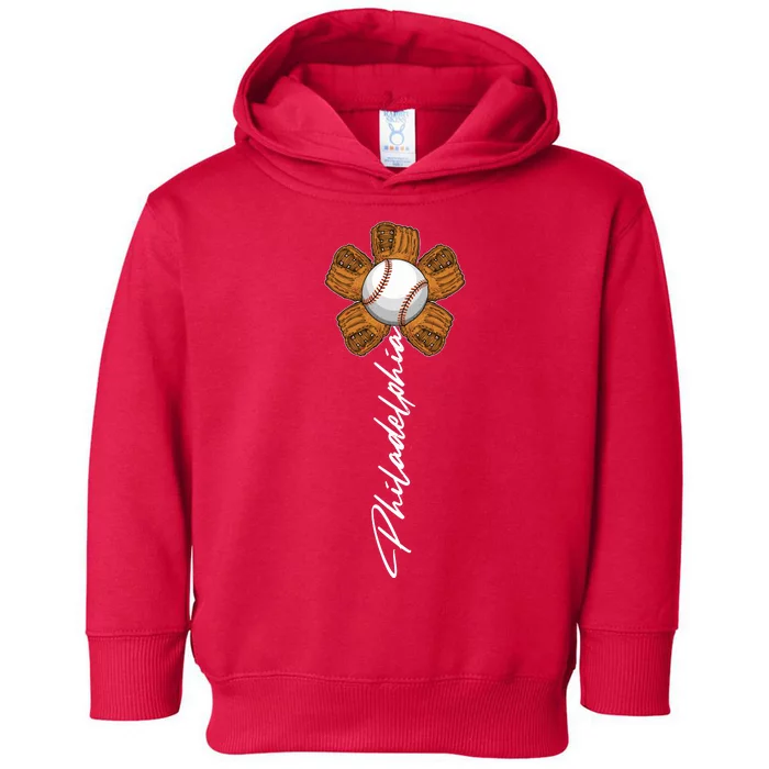 Philadelphia Baseball Mitt Flower Baseball Fan Toddler Hoodie