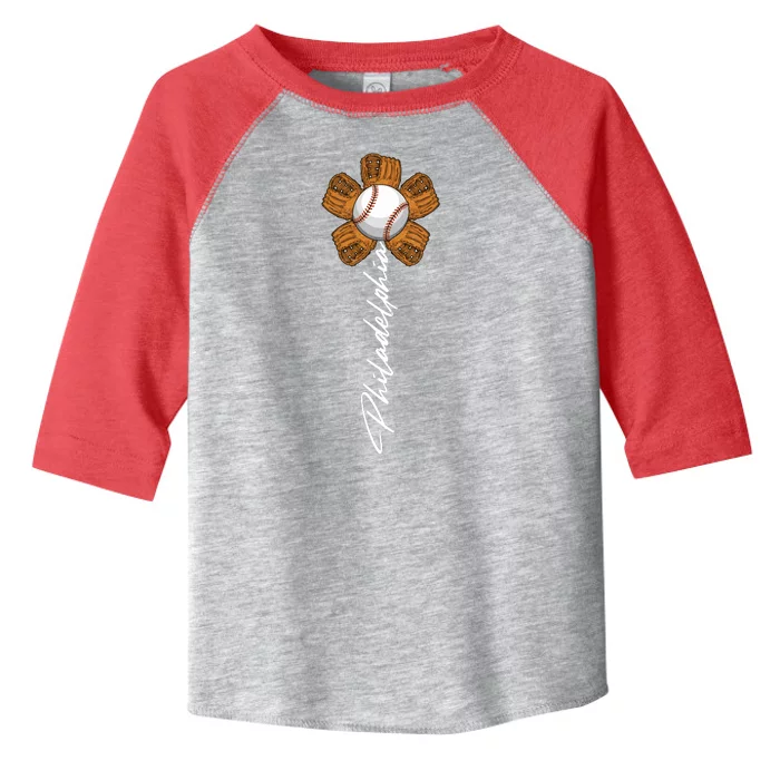 Philadelphia Baseball Mitt Flower Baseball Fan Toddler Fine Jersey T-Shirt