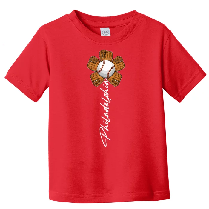 Philadelphia Baseball Mitt Flower Baseball Fan Toddler T-Shirt