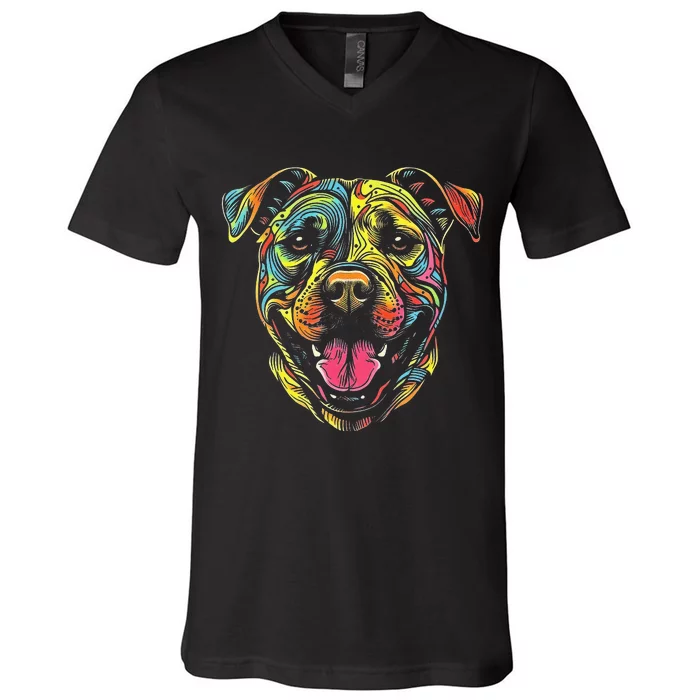 Pit Bull Mom Dog Lover Colorful Artistic Pitbull Owner V-Neck T-Shirt