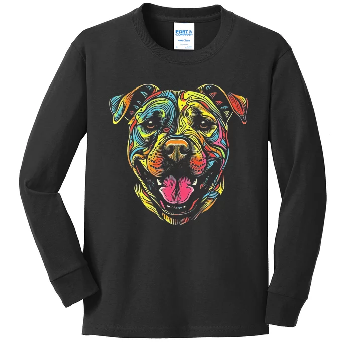 Pit Bull Mom Dog Lover Colorful Artistic Pitbull Owner Kids Long Sleeve Shirt