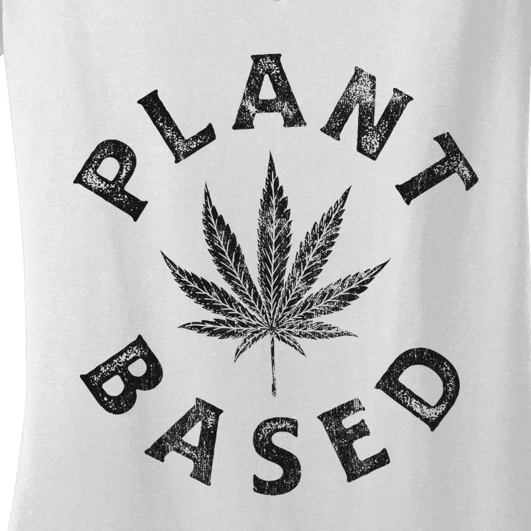 Plant Based Marijuana Leaf Weed Cannabis Pot Smoker Women's V-Neck T-Shirt