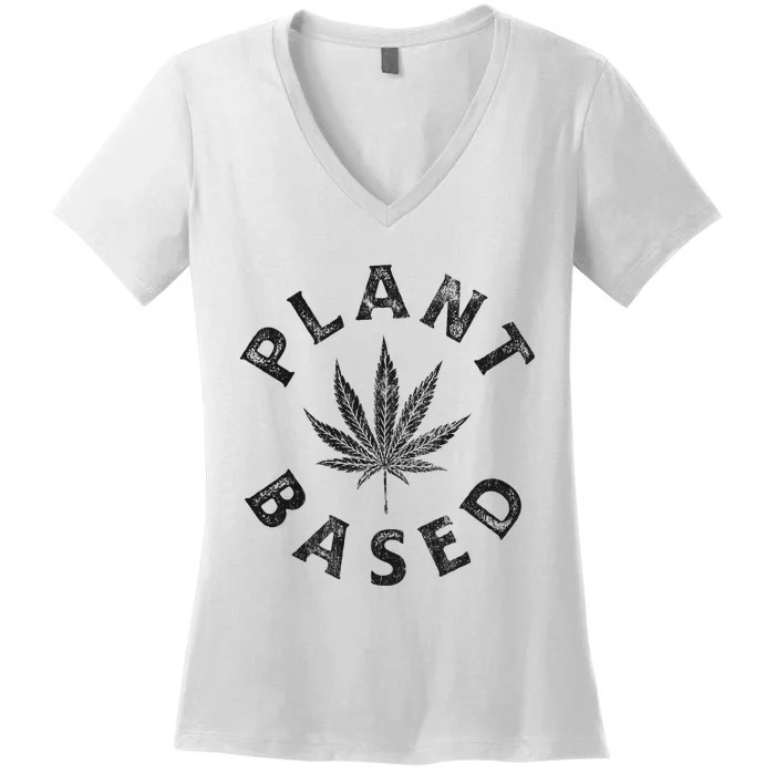 Plant Based Marijuana Leaf Weed Cannabis Pot Smoker Women's V-Neck T-Shirt