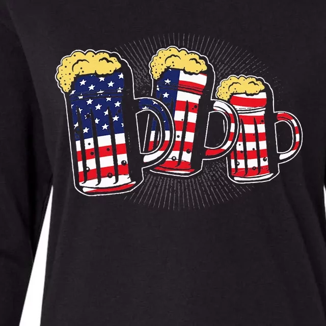 Patriotic Beer Mug American Flag USA 4th of July Merica Gift Womens Cotton Relaxed Long Sleeve T-Shirt