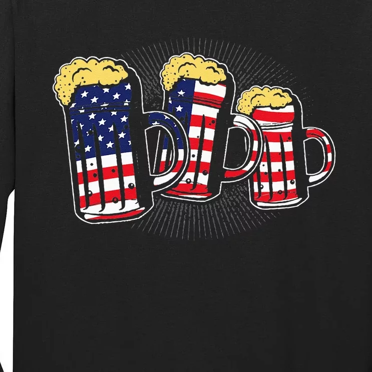 Patriotic Beer Mug American Flag USA 4th of July Merica Gift Tall Long Sleeve T-Shirt