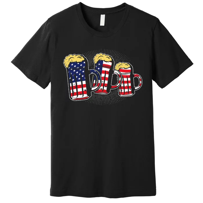 Patriotic Beer Mug American Flag USA 4th of July Merica Gift Premium T-Shirt