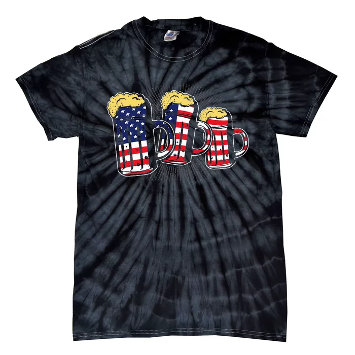 Patriotic Beer Mug American Flag USA 4th of July Merica Gift Tie-Dye T-Shirt