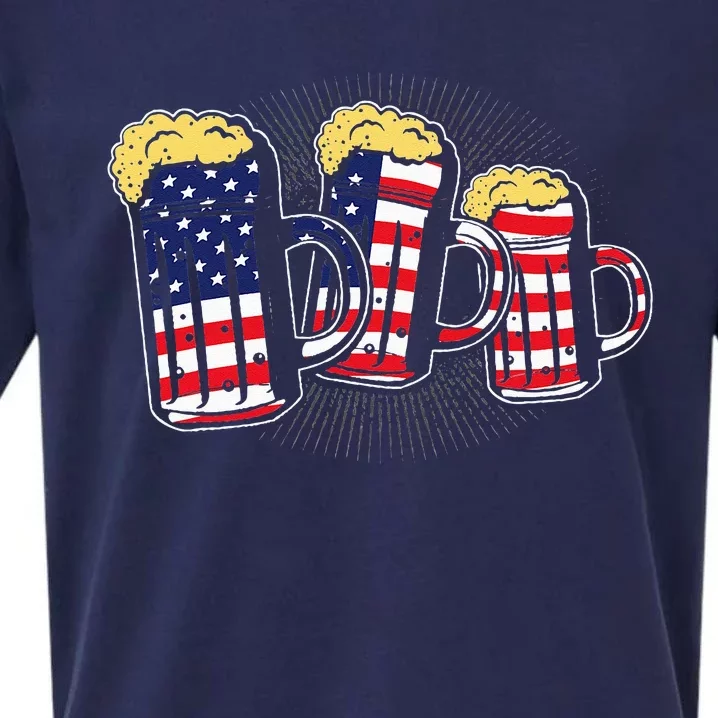 Patriotic Beer Mug American Flag USA 4th of July Merica Gift Sueded Cloud Jersey T-Shirt