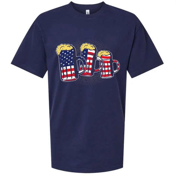 Patriotic Beer Mug American Flag USA 4th of July Merica Gift Sueded Cloud Jersey T-Shirt