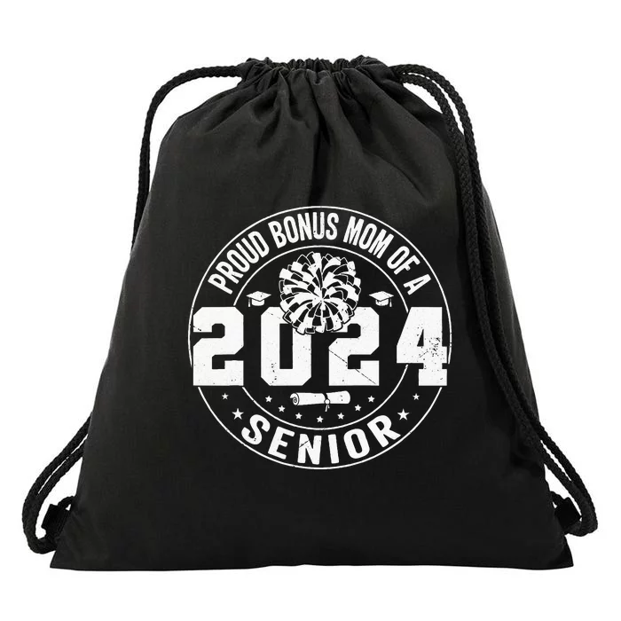 Proud Bonus mom of a 2024 Senior Cheerleader Cheer Bonus mom Drawstring Bag