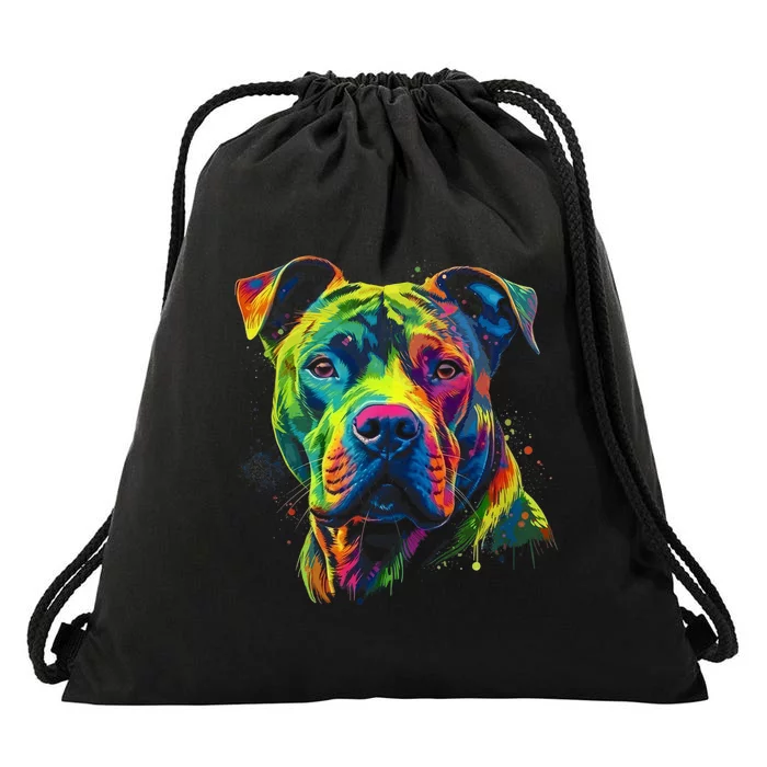 Pit Bull Mom Dog Lover Colorful Artistic Pitbull Owner Women Drawstring Bag