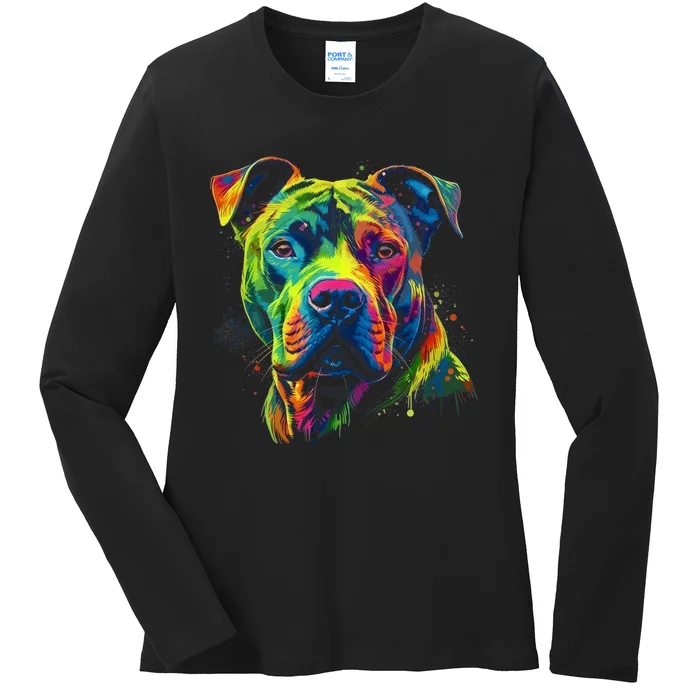 Pit Bull Mom Dog Lover Colorful Artistic Pitbull Owner Women Ladies Long Sleeve Shirt