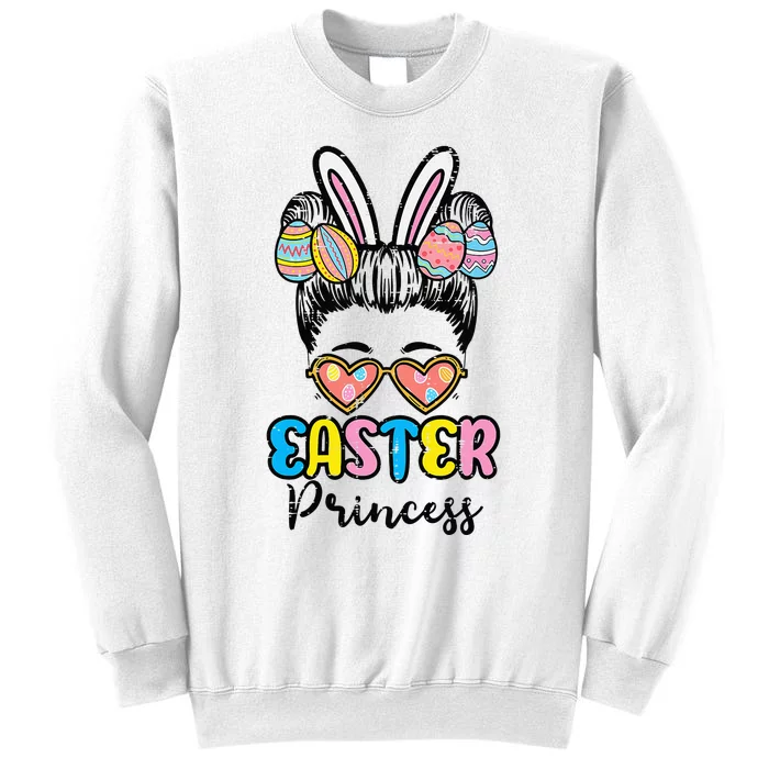 Princess Bunny Messy Bun Cute easter egg hunting Sweatshirt