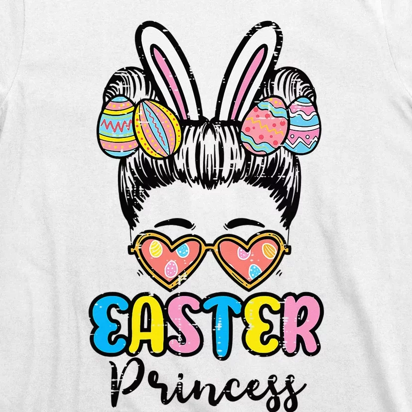 Princess Bunny Messy Bun Cute easter egg hunting T-Shirt