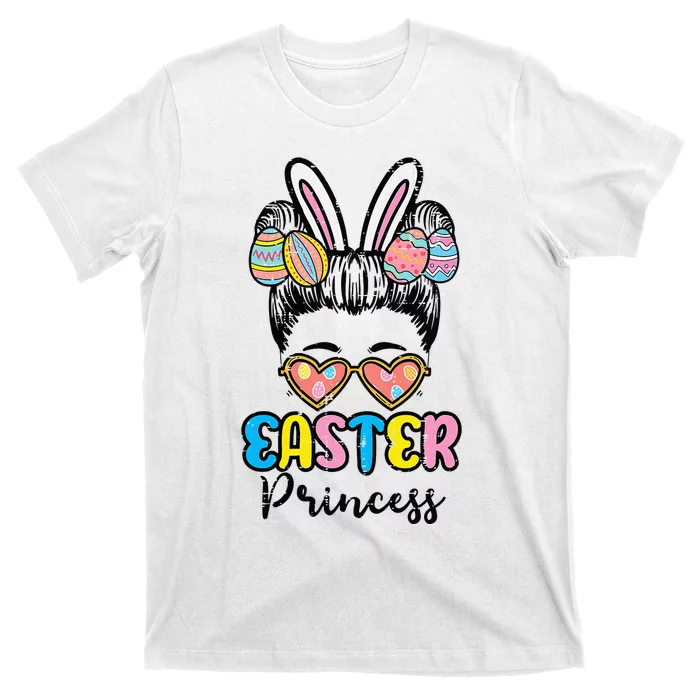 Princess Bunny Messy Bun Cute easter egg hunting T-Shirt