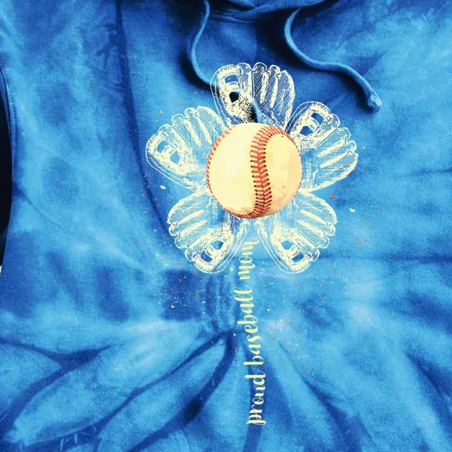 Proud Baseball Mom Flower Mothers Day Softball Tee Ball Gift Tie Dye Hoodie