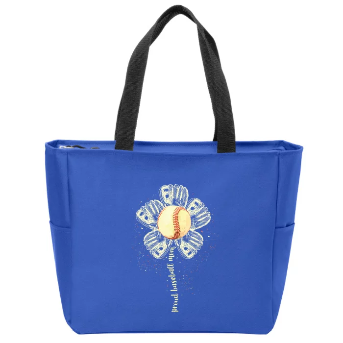 Proud Baseball Mom Flower Mothers Day Softball Tee Ball Gift Zip Tote Bag