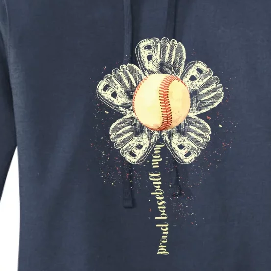 Proud Baseball Mom Flower Mothers Day Softball Tee Ball Gift Women's Pullover Hoodie