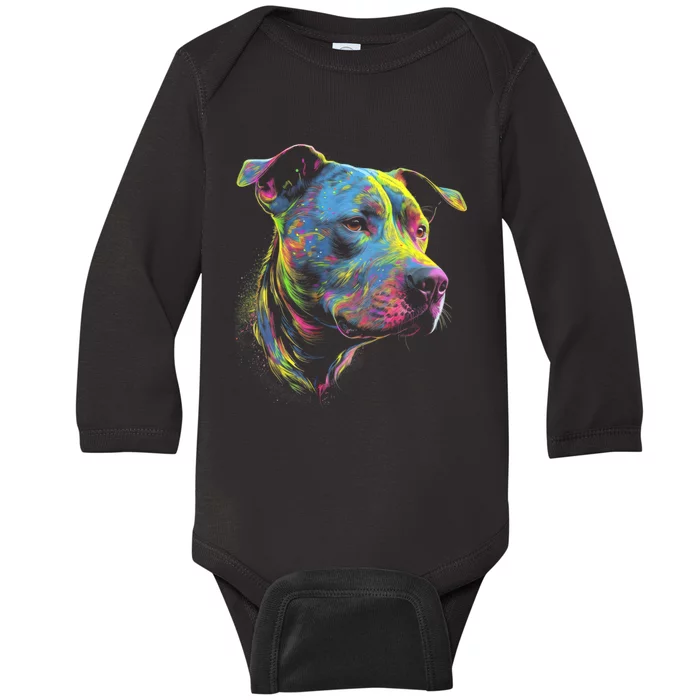 Pit Bull Mom Dog Lover Colorful Artistic Pitbull Owner Baby Long Sleeve Bodysuit