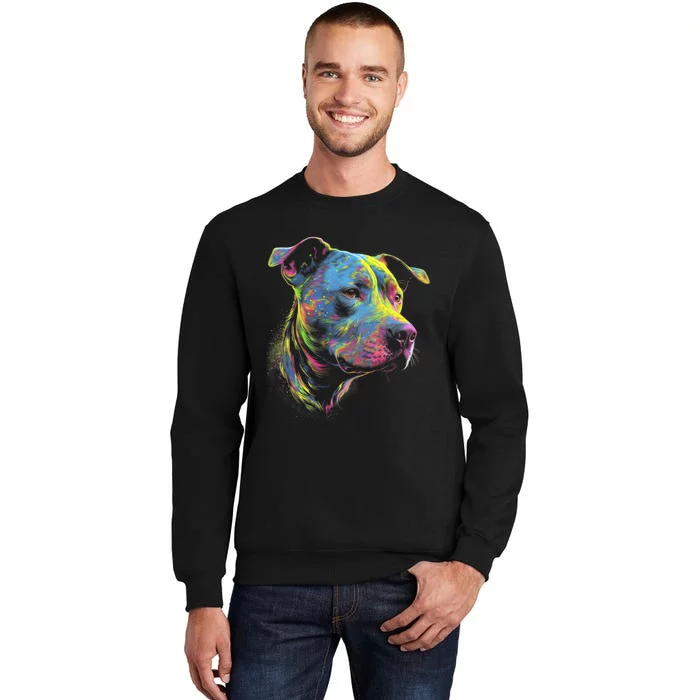 Pit Bull Mom Dog Lover Colorful Artistic Pitbull Owner Tall Sweatshirt