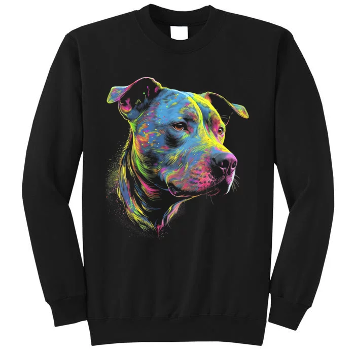 Pit Bull Mom Dog Lover Colorful Artistic Pitbull Owner Tall Sweatshirt