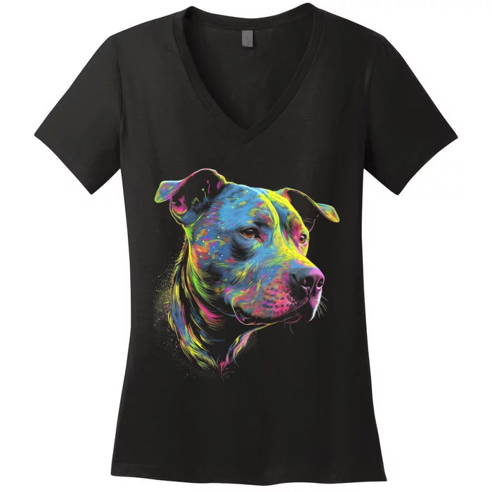 Pit Bull Mom Dog Lover Colorful Artistic Pitbull Owner Women's V-Neck T-Shirt