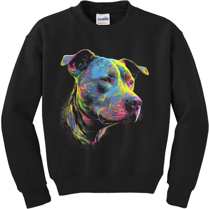 Pit Bull Mom Dog Lover Colorful Artistic Pitbull Owner Kids Sweatshirt