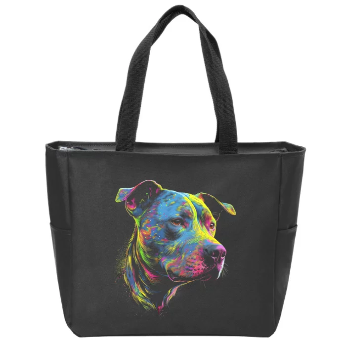 Pit Bull Mom Dog Lover Colorful Artistic Pitbull Owner Zip Tote Bag