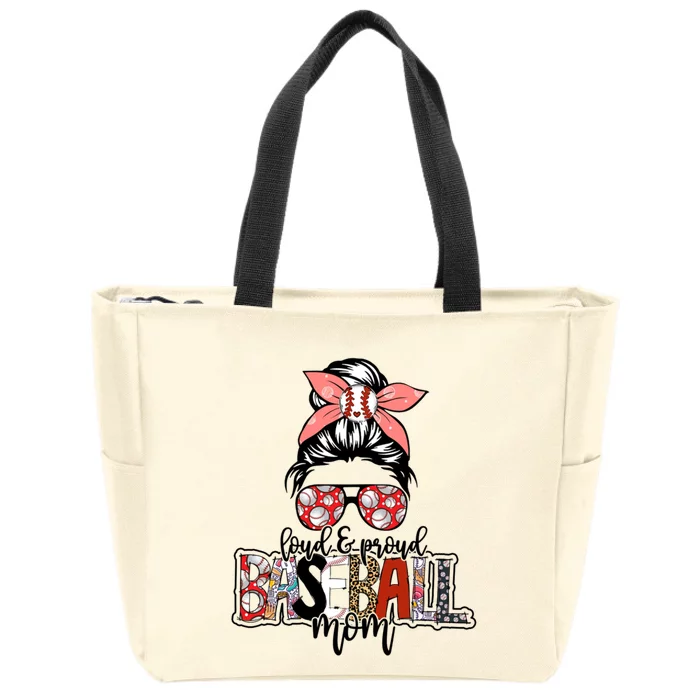 Proud Baseball Mom Messy Bun Gift Zip Tote Bag