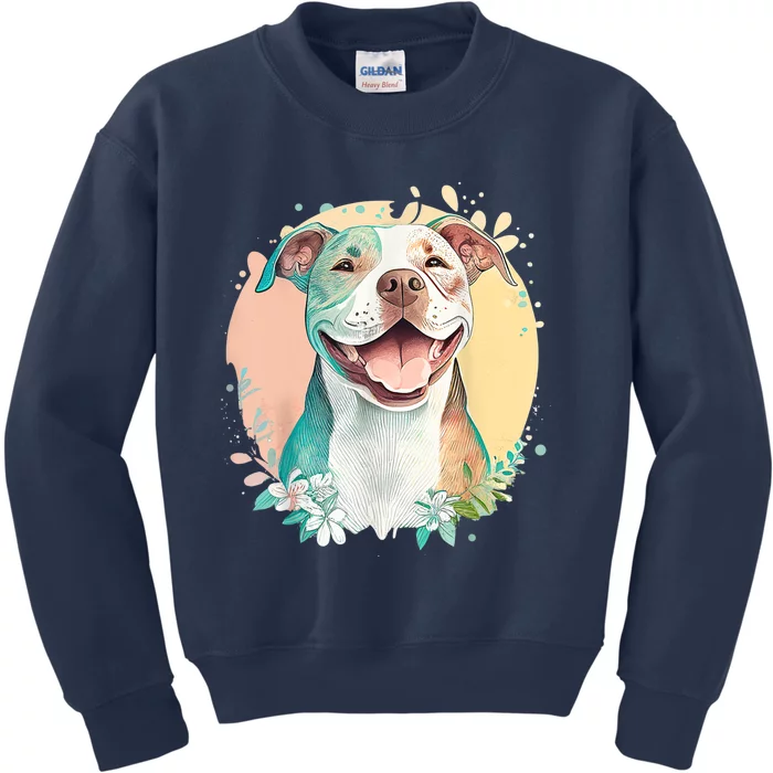 Pit Bull Mom Dog Lover Colorful Artistic Pitbull Owner Kids Sweatshirt