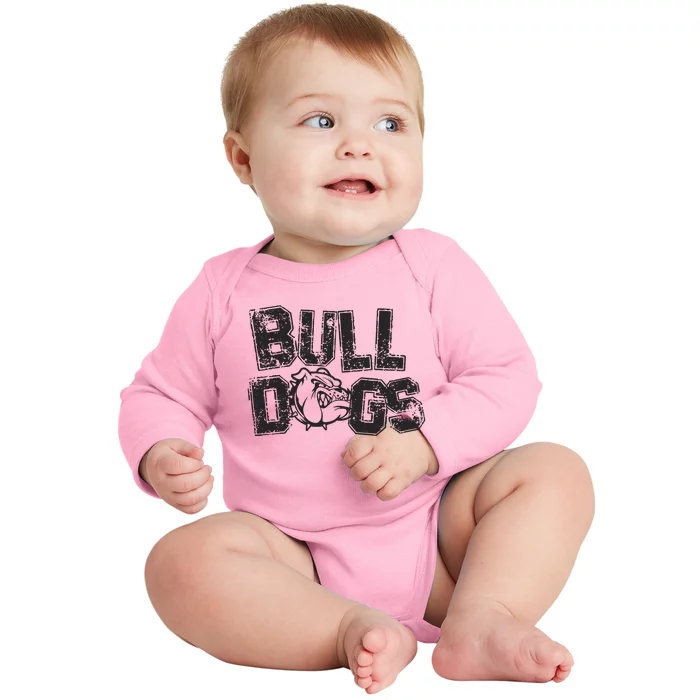 Preppy Bulldog Mascot Baby Long Sleeve Bodysuit